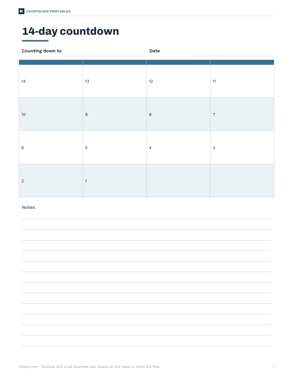 Preview of 14-Day Countdown Printable